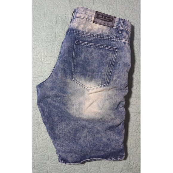 Lion Dynasty Mens 38 Slim Acid Wash Blue Jean Shorts 5 Pockets Moto Biker Ribbed - Picture 5 of 10